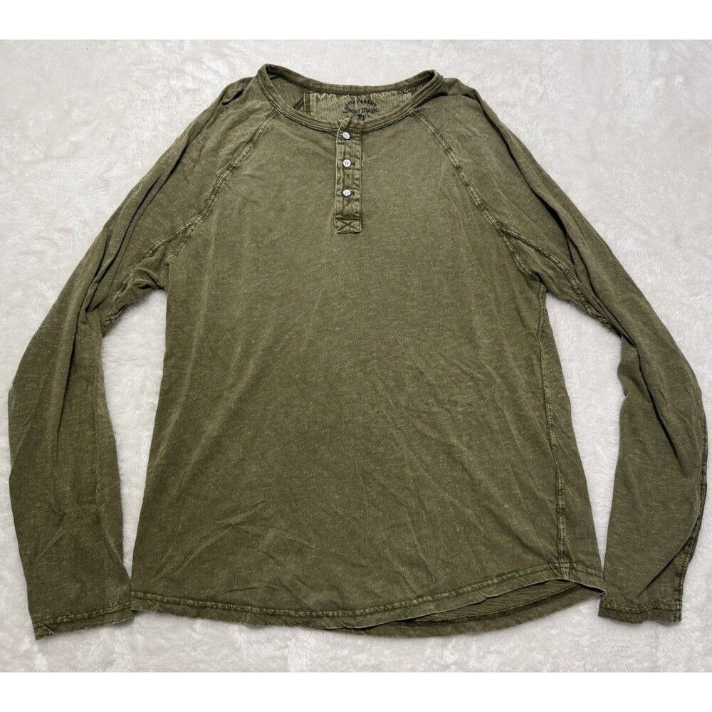 Lucky Brand Sugar Magic Wash Henley Long Sleeve Shirt Men L Green Casual